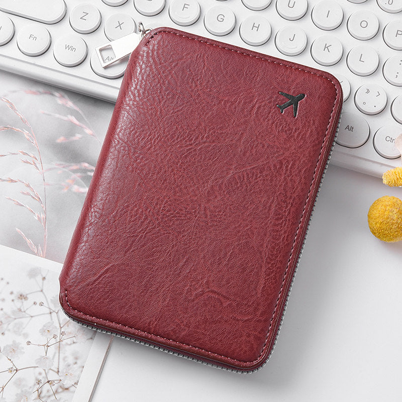 拉鏈證件護照包大容量機票收納卡包可印LOGO時尚旅行護照夾 Zippered passport bag with large capacity for tickets and cards, customizable with logo, stylish travel passport holder