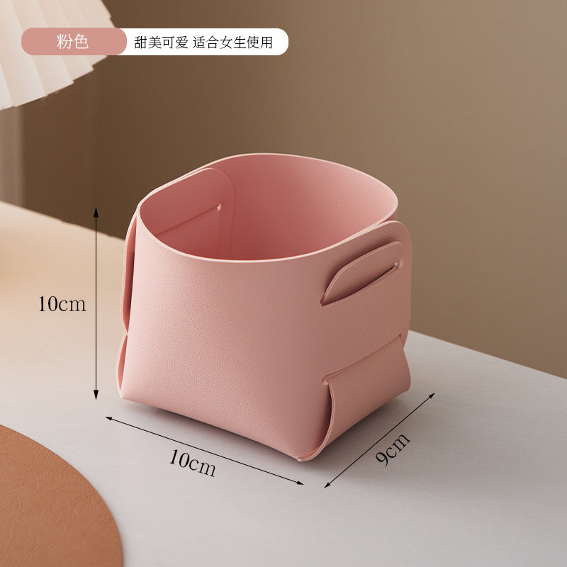 創意折疊皮革收納盒北歐風格桌面玄關雜物收納框化妝品首飾收納 Creative Foldable Leather Storage Box, Nordic Style Desktop & Entrance Sundries Organizer for Cosmetics and Jewelry