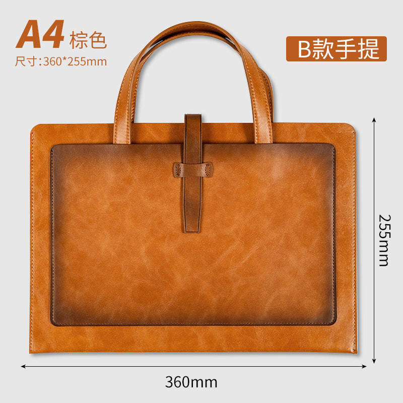 A4皮質檔袋收納包大容量雙層資料檔案袋商務公事包定制logo A4 PU Leather Document Bag, Large Capacity Double-Layer File Folder, Business Briefcase Support Custom Logo