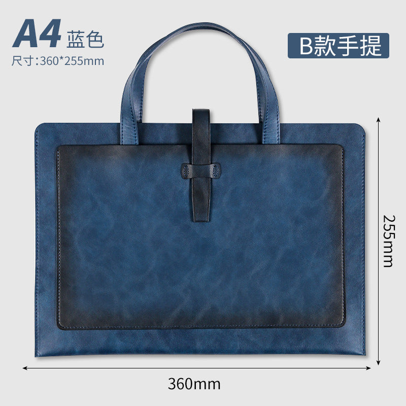 A4皮質檔袋收納包大容量雙層資料檔案袋商務公事包定制logo A4 PU Leather Document Bag, Large Capacity Double-Layer File Folder, Business Briefcase Support Custom Logo