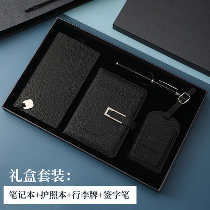 行李牌護照夾筆記本禮盒套裝pu皮加厚護照本套可定制加印LOGO PU Leather Gift Box Set Including Luggage Tag, Passport Holder and Notebook, Thickened Passport Cover, Customizable with Printed Logo