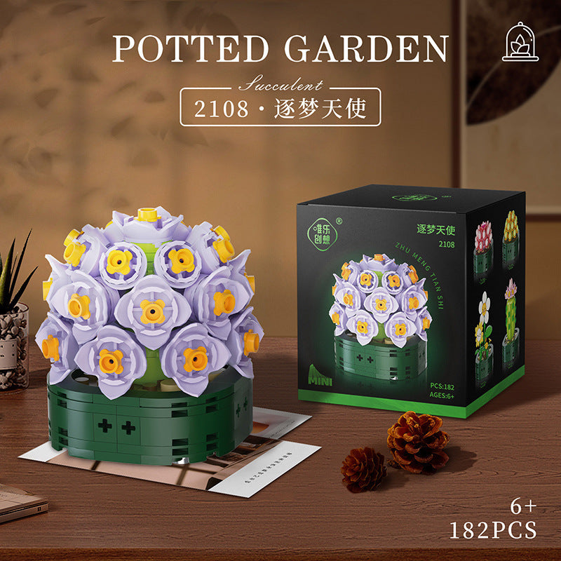 微顆粒積木拼裝玩具擺件玫瑰永生花束積木女孩生日禮物 Micro particle building block assembly toy ornament rose eternal flower bouquet building block girl birthday gift