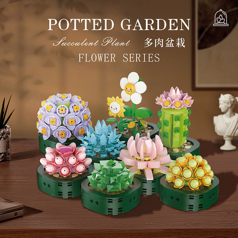 微顆粒積木拼裝玩具擺件玫瑰永生花束積木女孩生日禮物 Micro particle building block assembly toy ornament rose eternal flower bouquet building block girl birthday gift