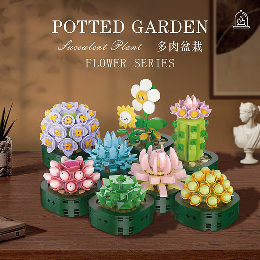 微顆粒積木拼裝玩具擺件玫瑰永生花束積木女孩生日禮物 Micro particle building block assembly toy ornament rose eternal flower bouquet building block girl birthday gift