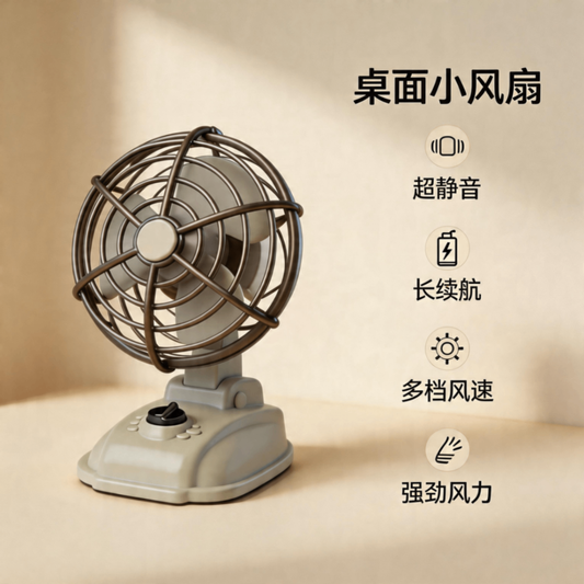 掌心的小可愛～mini 復古造型隨身便攜大風力充電小風扇 Little cutie for your palm–Mini retrostyle portable rechargeable fan with strong airflow