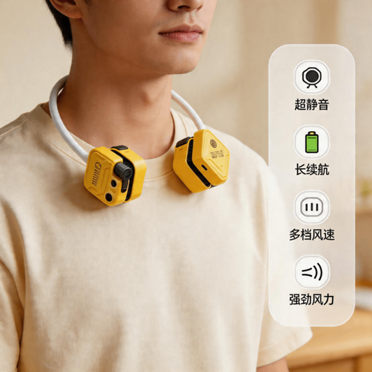 2025 新款帶燈掛脖風扇便捷式隨身小風扇迷你小型 USB 充電無葉大風力 2025 New Model - Neck Fan with Light, Portable, Mini, USB Rechargeable, Bladeless, Strong Airflow
