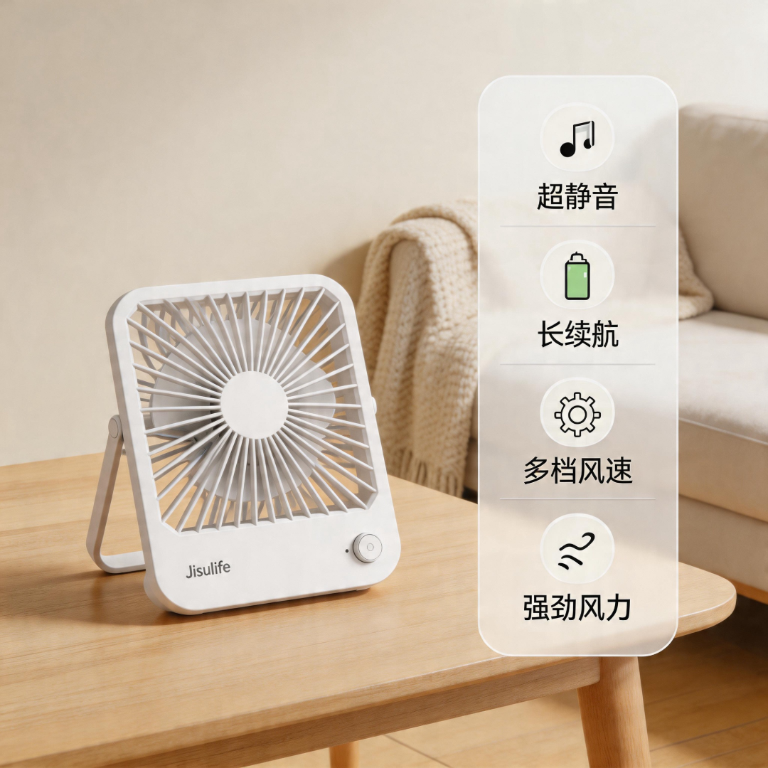 幾素桌面小風扇超輕音迷你便攜式辦公室桌上大風力隨身可折疊手持USB充電風扇小型學生宿舍床上電風扇可愛女 JISULIFE Desktop Mini Fan–UltraQuiet, Portable, Foldable, Handheld, USB Rechargeable,Perfect for office, dorm, bed–cute design for girls