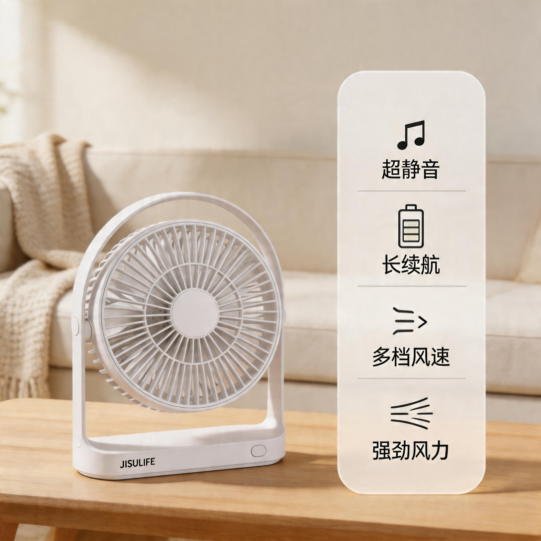 幾素桌面小風扇辦公室桌上 USB 充電宿舍學生電風扇便攜式電扇小型 JISULIFE Desktop Mini Fan – USB Rechargeable for Office, Dorm, Students – Portable Small Electric Fan