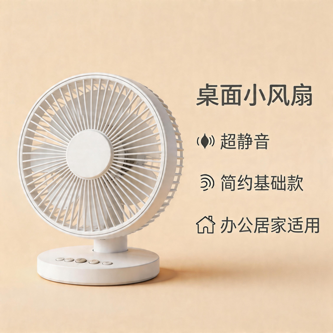 白色桌面 USB 小風扇 靜音可充電搖頭台扇 學生宿舍辦公室家用便攜迷你電風扇 White Desktop USB Mini Fan–Quiet, Rechargeable, Oscillating Table Fan Portable mini electric fan for student dorms, offices, and home use