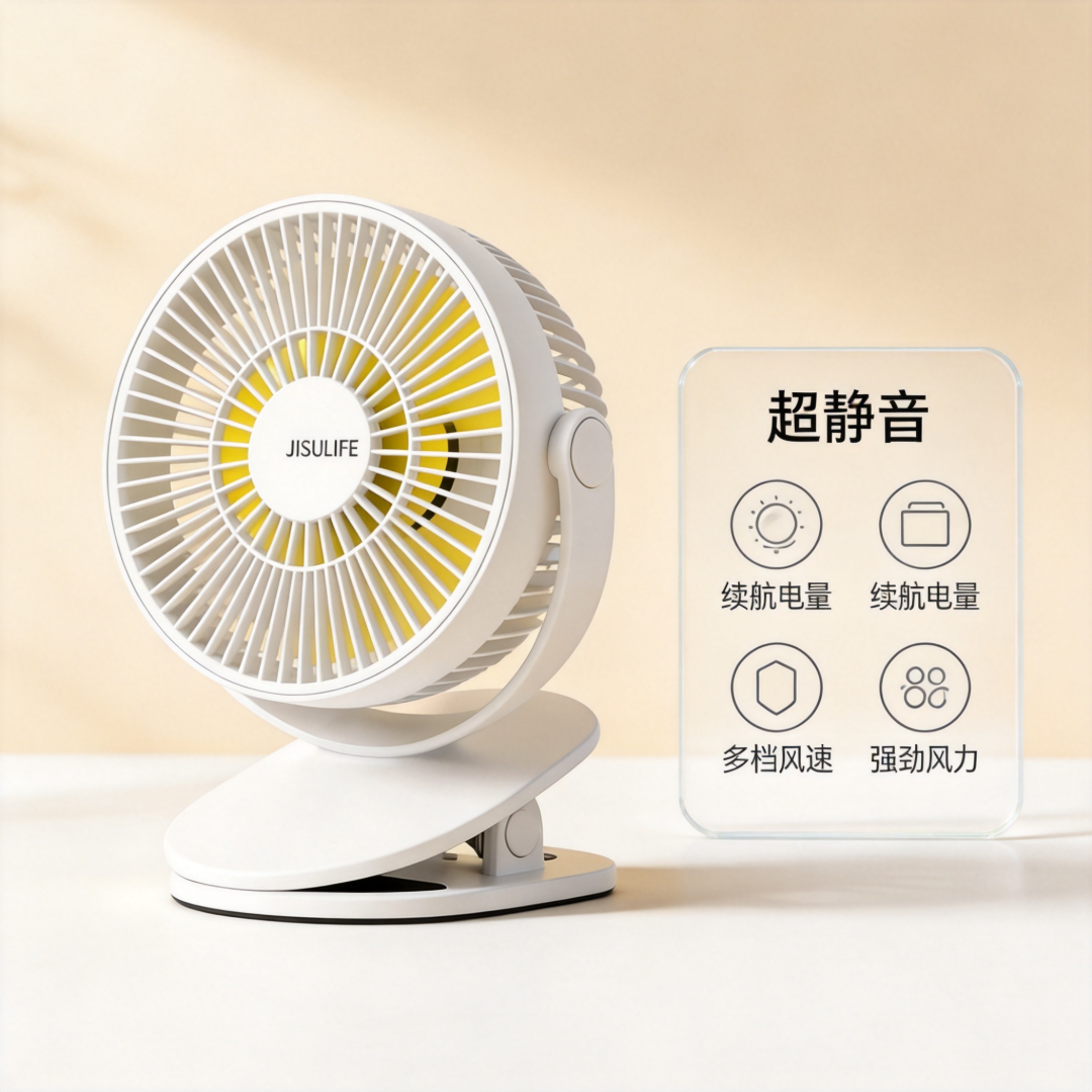 幾素廚房掛壁式小風扇小型學生宿舍床上衛生間輕音夾式USB可充電夾子辦公室桌上桌面牆壁廁所電扇超長續航 JISULIFE Wall-Mountable Clip Fan – Mini for Kitchen, Dorm, Bathroom – Ultra-Quiet, USB Rechargeable, Long Battery Life